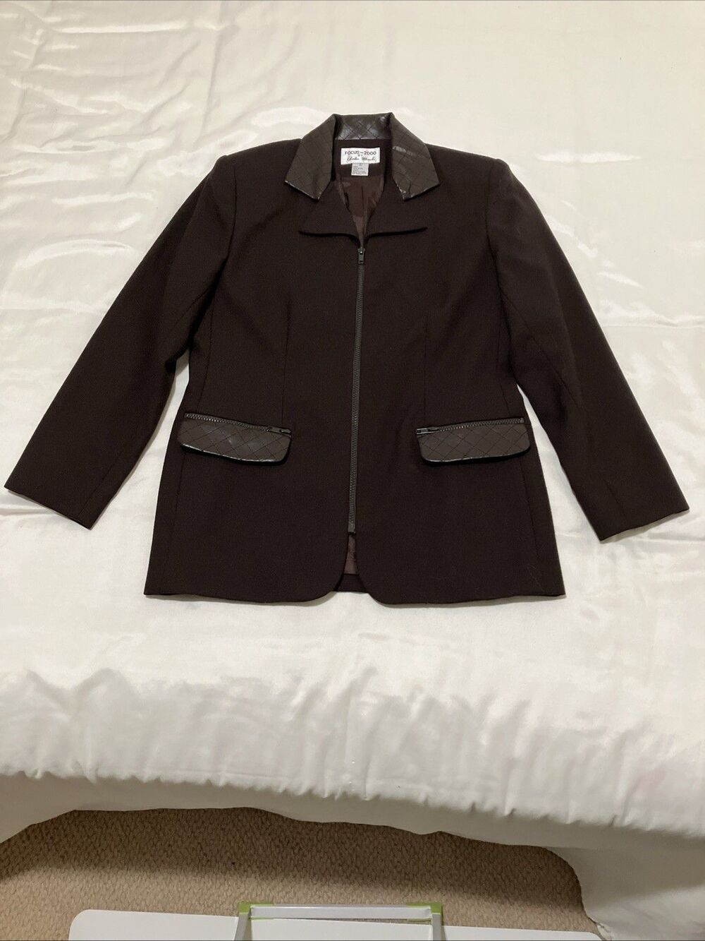 Vintage 90s Wool Blazer Focus 2000 Charles Glueck Chocolate Brown FLAW Womens 8